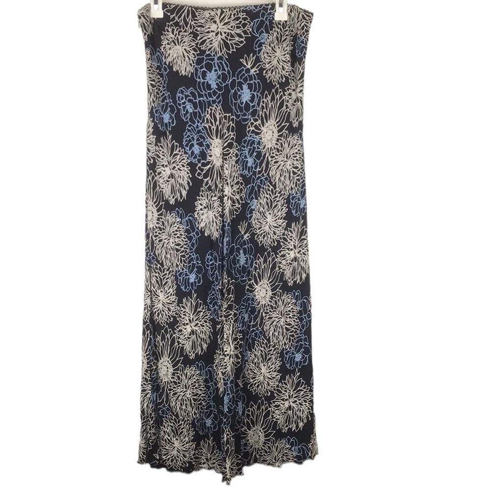 NOS 2003 Old Navy Maxi Skirt Floral Print Line Drawing Black Blue Y2K Size 10
